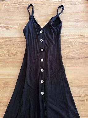Black Button-Front Spaghetti Strap Dress